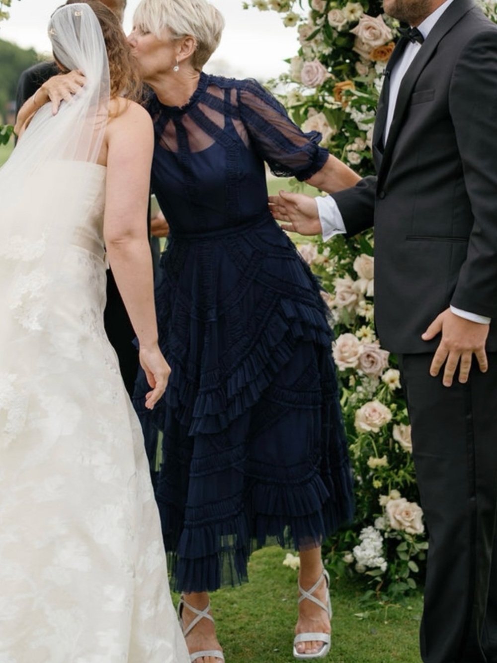 Mac Duggal Elegant Navy Textured Midi Dress - Picture 9 of 11